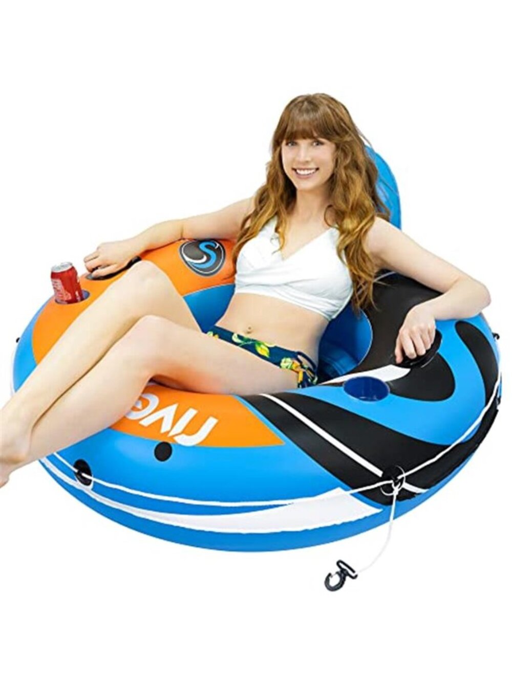 Inflatable River Tube Float Adult Pool Lake Heavy Duty 49 Inch Cup Holders